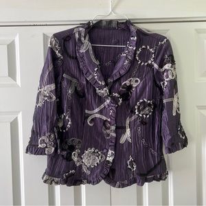 ⭐️ Purple Pleated Jacket with Notched Collar and 3/4 Sleeves